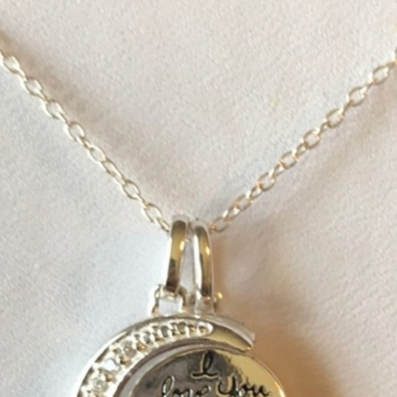 Sterling Silver Bling Cresent 2 PC Detachable I LOVE YOU Moon Necklace Charms - Picture 7 of 9